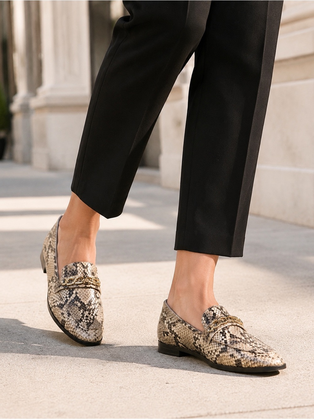 Schutz Morgan Leather Snake-Print Slip-On Loafers in Neutral Tones NWOB Size 7